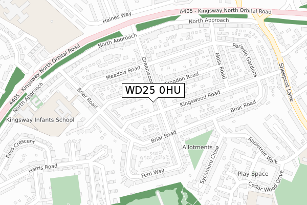 WD25 0HU map - large scale - OS Open Zoomstack (Ordnance Survey)