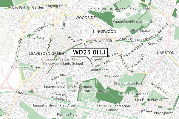 WD25 0HU map - small scale - OS Open Zoomstack (Ordnance Survey)