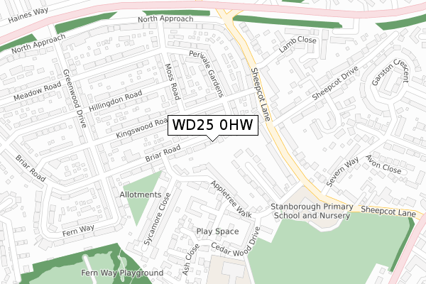 WD25 0HW map - large scale - OS Open Zoomstack (Ordnance Survey)