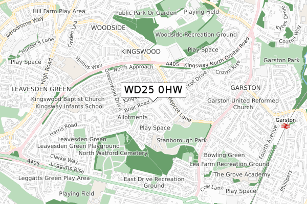 WD25 0HW map - small scale - OS Open Zoomstack (Ordnance Survey)