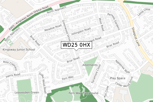 WD25 0HX map - large scale - OS Open Zoomstack (Ordnance Survey)
