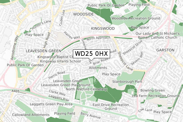 WD25 0HX map - small scale - OS Open Zoomstack (Ordnance Survey)