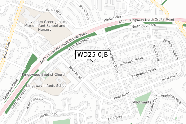 WD25 0JB map - large scale - OS Open Zoomstack (Ordnance Survey)