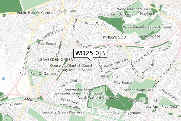 WD25 0JB map - small scale - OS Open Zoomstack (Ordnance Survey)