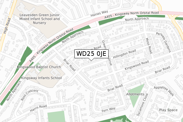 WD25 0JE map - large scale - OS Open Zoomstack (Ordnance Survey)