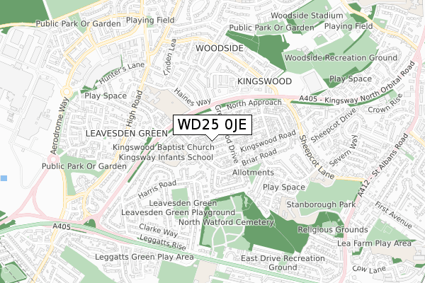 WD25 0JE map - small scale - OS Open Zoomstack (Ordnance Survey)