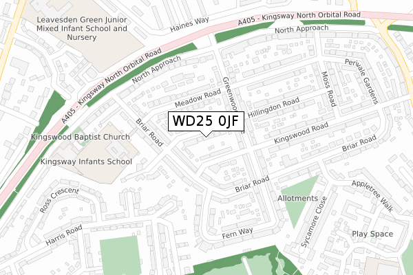 WD25 0JF map - large scale - OS Open Zoomstack (Ordnance Survey)