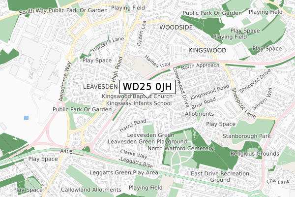WD25 0JH map - small scale - OS Open Zoomstack (Ordnance Survey)