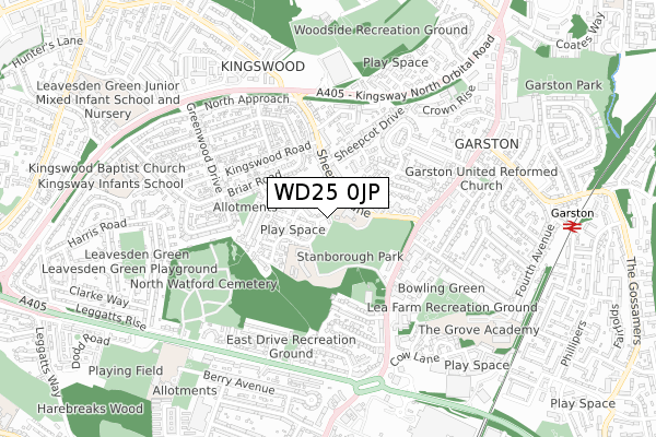 WD25 0JP map - small scale - OS Open Zoomstack (Ordnance Survey)