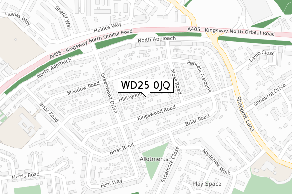 WD25 0JQ map - large scale - OS Open Zoomstack (Ordnance Survey)