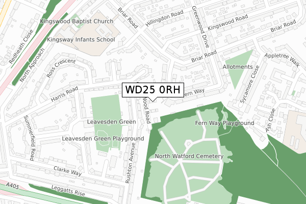 WD25 0RH map - large scale - OS Open Zoomstack (Ordnance Survey)