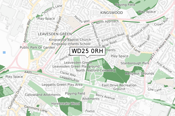 WD25 0RH map - small scale - OS Open Zoomstack (Ordnance Survey)