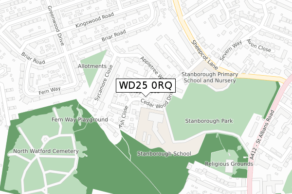 WD25 0RQ map - large scale - OS Open Zoomstack (Ordnance Survey)
