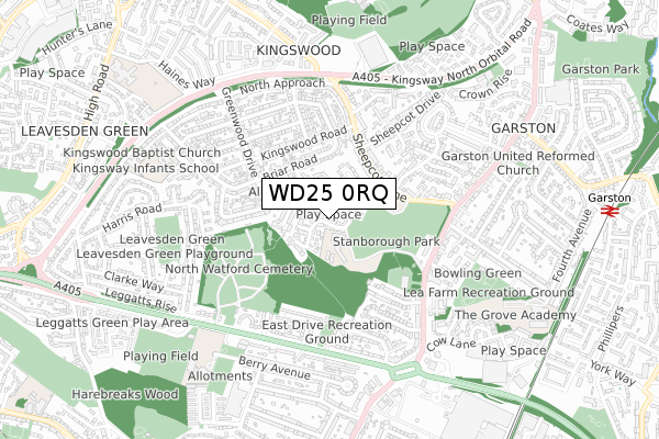 WD25 0RQ map - small scale - OS Open Zoomstack (Ordnance Survey)