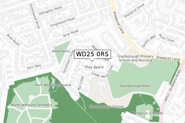 WD25 0RS map - large scale - OS Open Zoomstack (Ordnance Survey)
