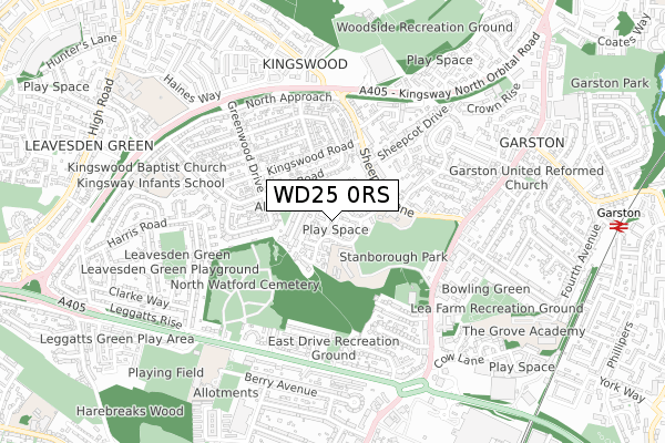 WD25 0RS map - small scale - OS Open Zoomstack (Ordnance Survey)