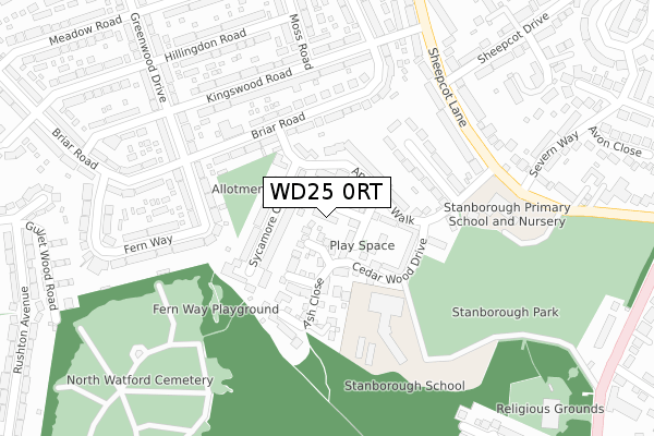WD25 0RT map - large scale - OS Open Zoomstack (Ordnance Survey)