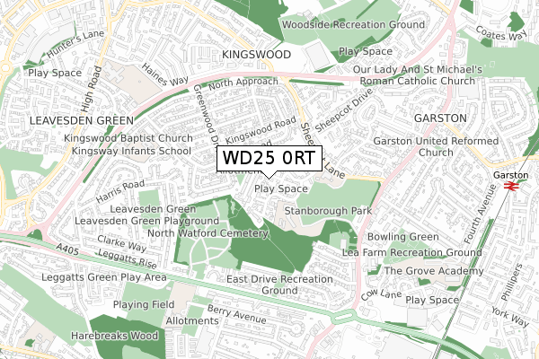 WD25 0RT map - small scale - OS Open Zoomstack (Ordnance Survey)