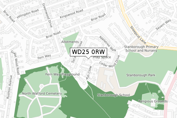 WD25 0RW map - large scale - OS Open Zoomstack (Ordnance Survey)