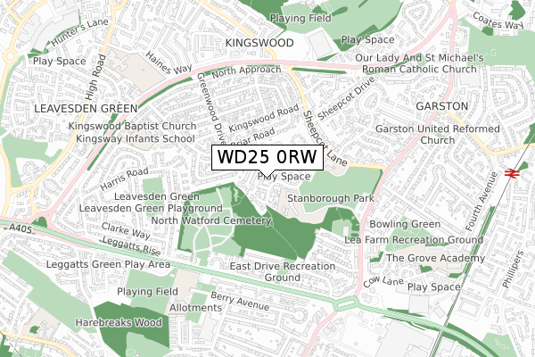 WD25 0RW map - small scale - OS Open Zoomstack (Ordnance Survey)