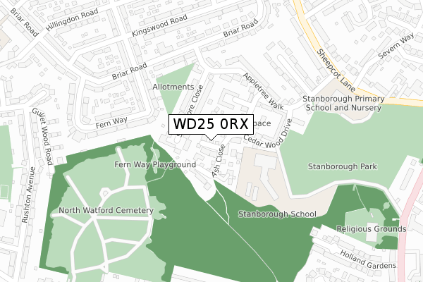 WD25 0RX map - large scale - OS Open Zoomstack (Ordnance Survey)