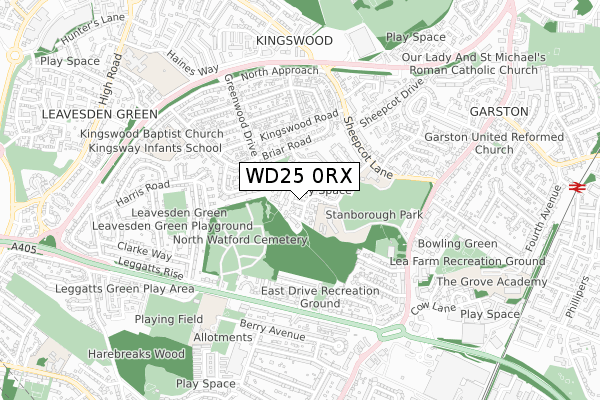 WD25 0RX map - small scale - OS Open Zoomstack (Ordnance Survey)