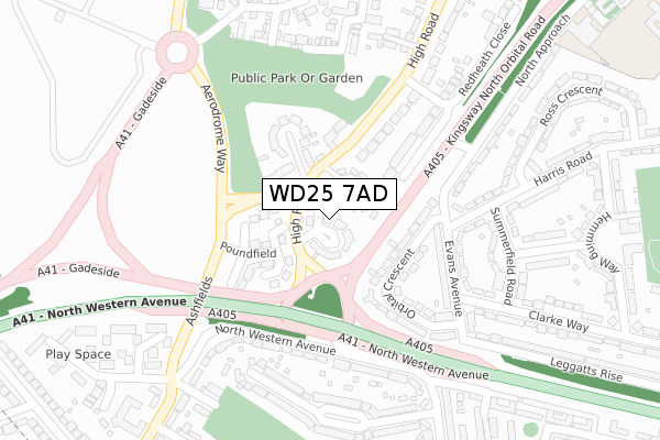 WD25 7AD map - large scale - OS Open Zoomstack (Ordnance Survey)