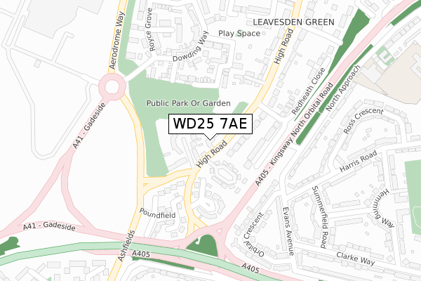 WD25 7AE map - large scale - OS Open Zoomstack (Ordnance Survey)