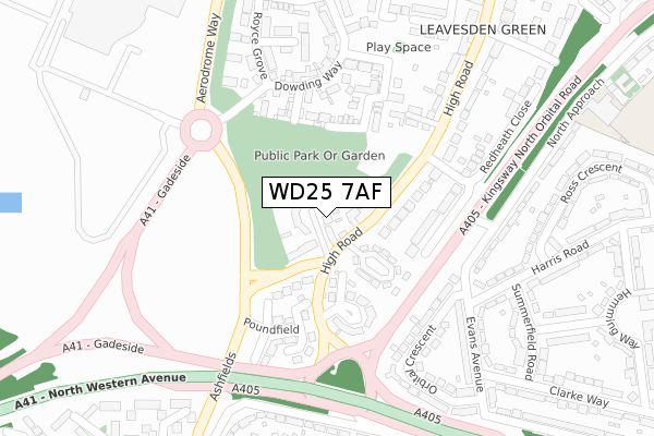 WD25 7AF map - large scale - OS Open Zoomstack (Ordnance Survey)