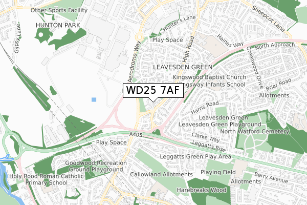 WD25 7AF map - small scale - OS Open Zoomstack (Ordnance Survey)