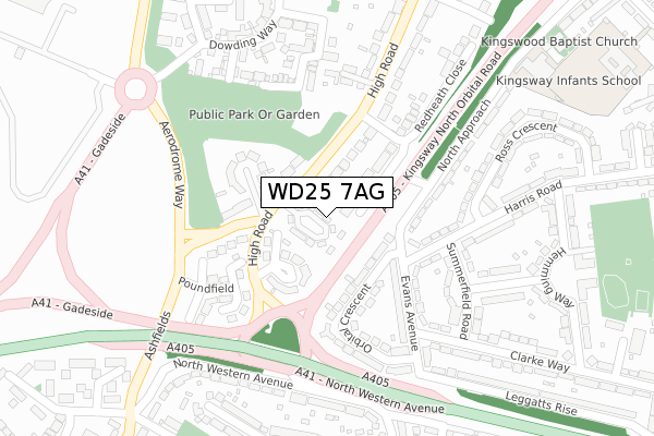 WD25 7AG map - large scale - OS Open Zoomstack (Ordnance Survey)