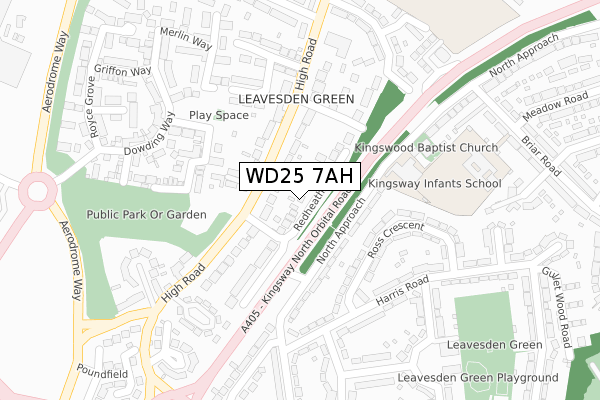 WD25 7AH map - large scale - OS Open Zoomstack (Ordnance Survey)