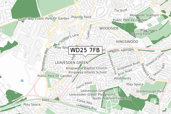 WD25 7FB map - small scale - OS Open Zoomstack (Ordnance Survey)