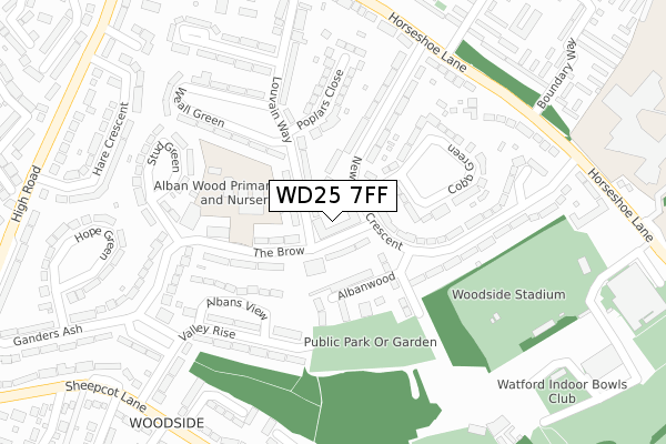 WD25 7FF map - large scale - OS Open Zoomstack (Ordnance Survey)