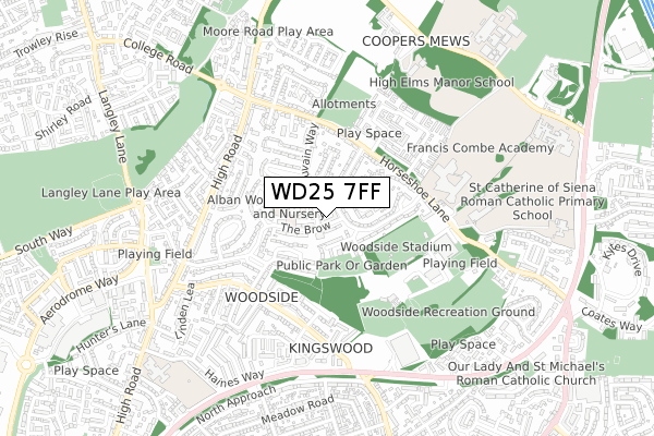 WD25 7FF map - small scale - OS Open Zoomstack (Ordnance Survey)