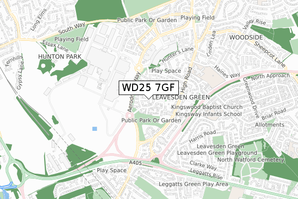 WD25 7GF map - small scale - OS Open Zoomstack (Ordnance Survey)