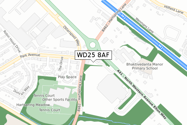 WD25 8AF map - large scale - OS Open Zoomstack (Ordnance Survey)