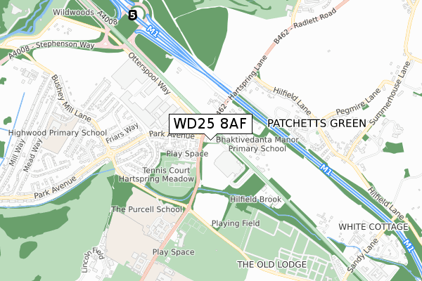 WD25 8AF map - small scale - OS Open Zoomstack (Ordnance Survey)