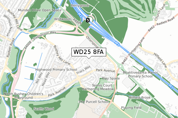 WD25 8FA map - small scale - OS Open Zoomstack (Ordnance Survey)