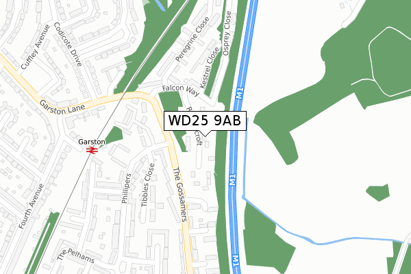 WD25 9AB map - large scale - OS Open Zoomstack (Ordnance Survey)