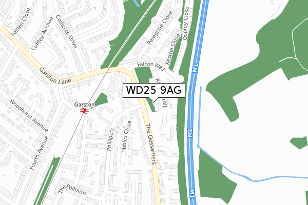 WD25 9AG map - large scale - OS Open Zoomstack (Ordnance Survey)
