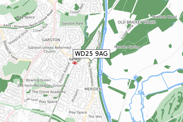 WD25 9AG map - small scale - OS Open Zoomstack (Ordnance Survey)