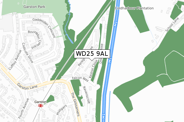 WD25 9AL map - large scale - OS Open Zoomstack (Ordnance Survey)