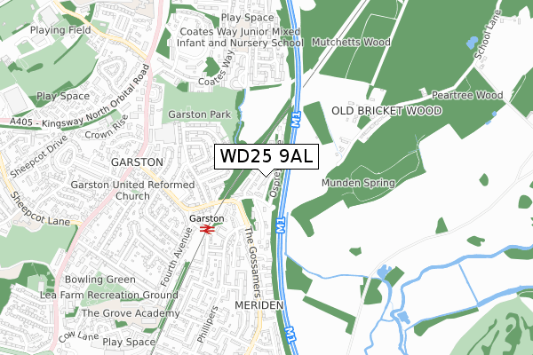 WD25 9AL map - small scale - OS Open Zoomstack (Ordnance Survey)