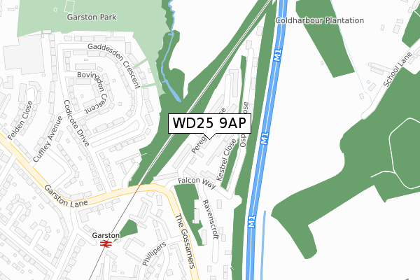 WD25 9AP map - large scale - OS Open Zoomstack (Ordnance Survey)