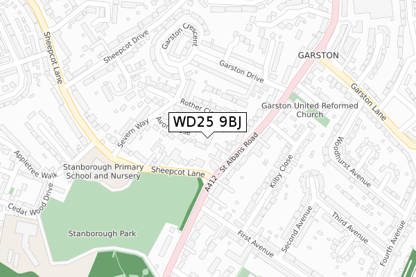 WD25 9BJ map - large scale - OS Open Zoomstack (Ordnance Survey)