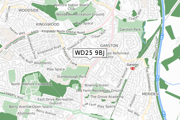 WD25 9BJ map - small scale - OS Open Zoomstack (Ordnance Survey)