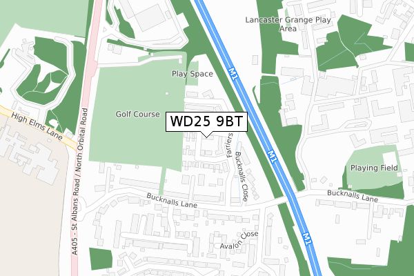 WD25 9BT map - large scale - OS Open Zoomstack (Ordnance Survey)