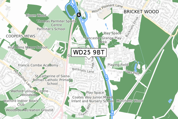 WD25 9BT map - small scale - OS Open Zoomstack (Ordnance Survey)