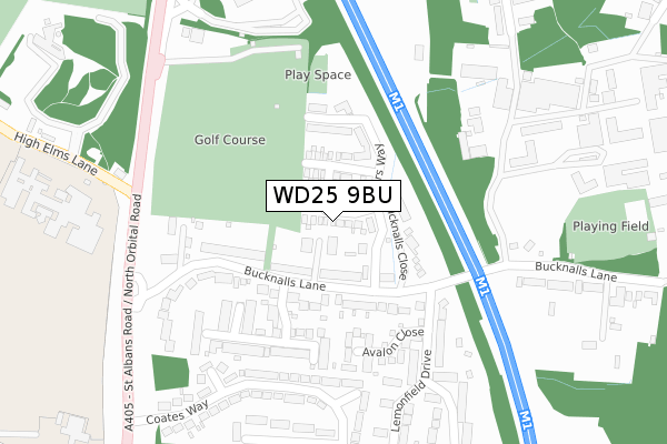 WD25 9BU map - large scale - OS Open Zoomstack (Ordnance Survey)